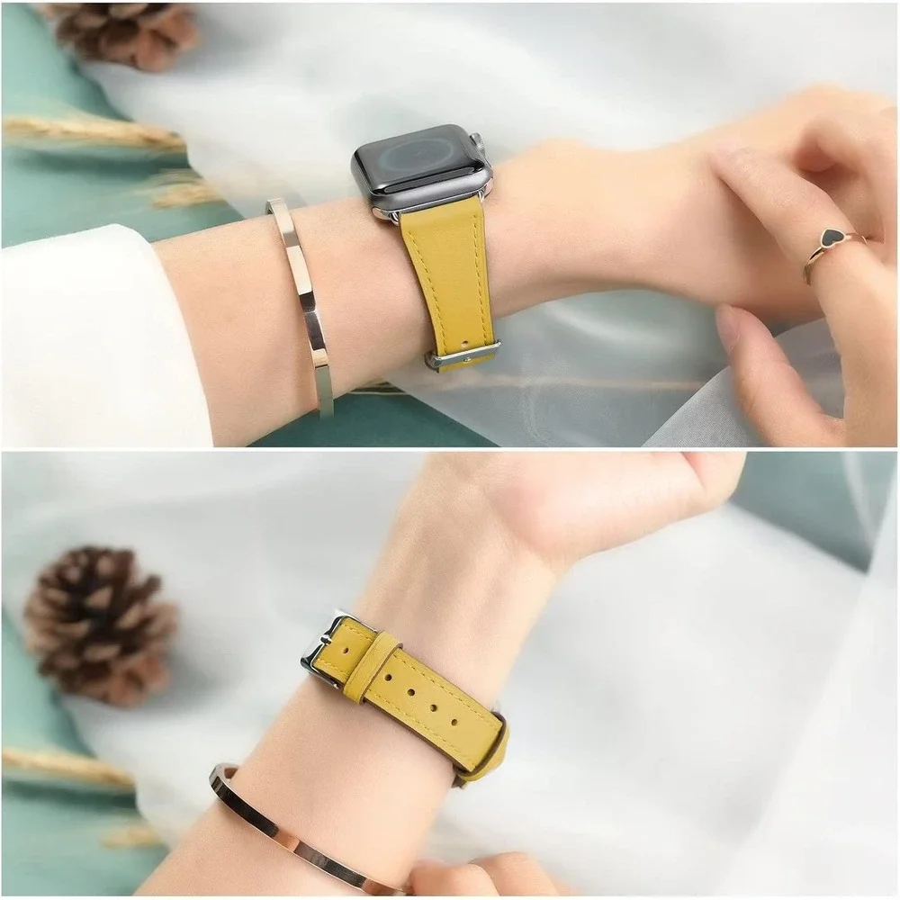 Genuine Yellow Italian Leather Watch Band 44/45/46/49MM Apple Watch Strap New